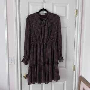 Plaid brown dress with bow